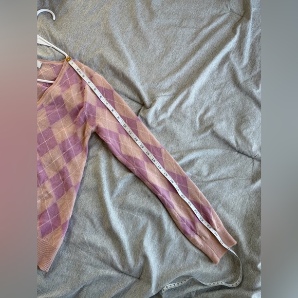 Pringle Of Scotland 100% Cashmere Pink Argyle Crew Neck Sweater Women S Preppy - Picture 8 of 8